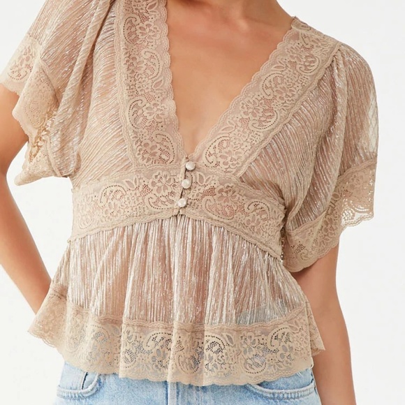 Tops - Sheer lace trim top